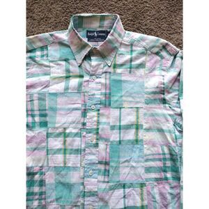 Vintage Polo Ralph Lauren Men Shirt Med Hand Woven Striped Patch LS Preppy Multi